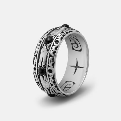 Clocks and Colours Agora Ring, Sterling Silver with Black Onyx