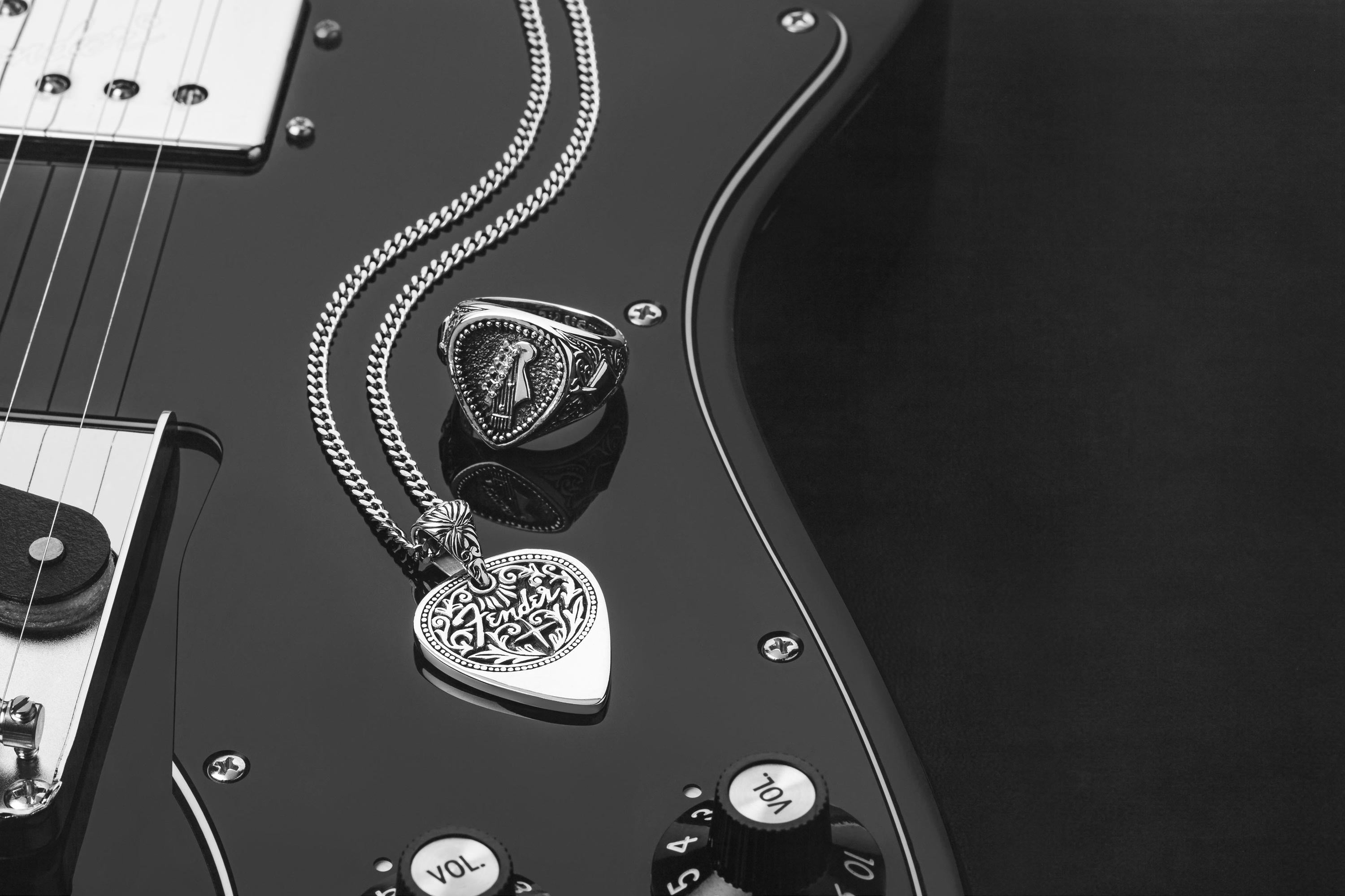 Fender Clocks and Colours Sterling Silver Ring Sterling Silver Pendant Collaboration Limited Edition on Fender Guitar