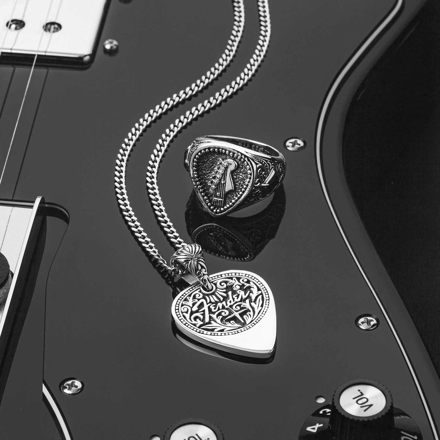 Fender Collection Silver Ring and Pendant