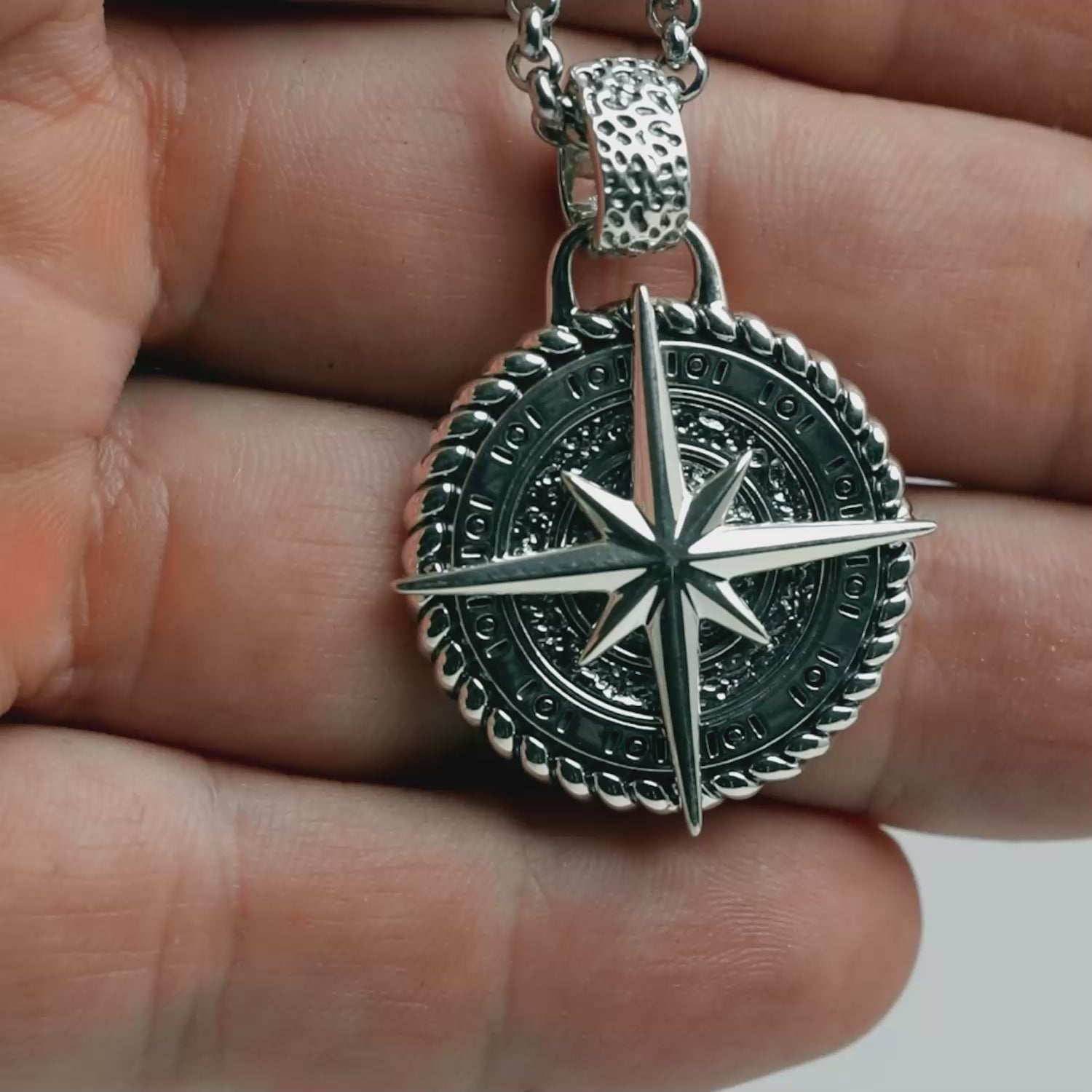 Clocks and Colours North 2024 Star Compass Pendant Chain Necklace - Stainless Steel